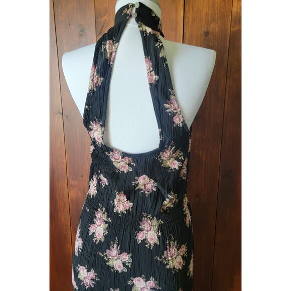American Eagle Women Sm. Maxi Dress Black Floral Cottagecore Sleeveless Keyhole - Picture 11 of 16